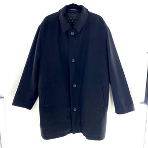 Alfani for Macys Mens Black Wool Cashmere Overcoat Topcoat Sz 46R Quilted Lining